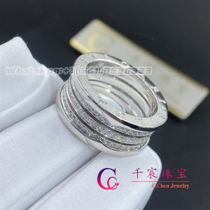 Bulgari B.Zero1 4-Band Ring 18k White Gold Set With Pavé Diamonds On The Spiral AN850556