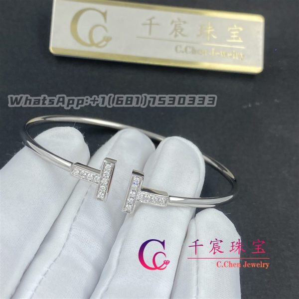Tiffany T Diamond Wire Bracelet In 18k White Gold 60010748