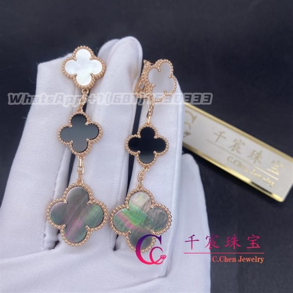 Van Cleef & Arpels Magic Alhambra Earrings 3 Motifs Rose Gold Earrings