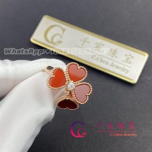 Van Cleef & Arpels Sweet Alhambra Effeuillage Ring Rose Gold Carnelian And Diamond VCARN5P600