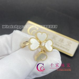 Van Cleef & Arpels Sweet Alhambra Effeuillage Ring Yellow Gold Diamond And Mother-Of-Pearl VCARN5P300