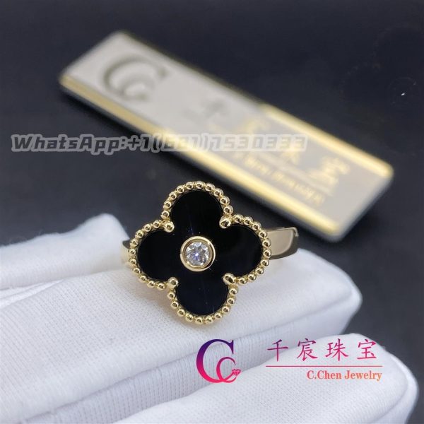 Van Cleef & Arpels Vintage Alhambra Ring Yellow Gold Diamond And Onyx VCARA41000