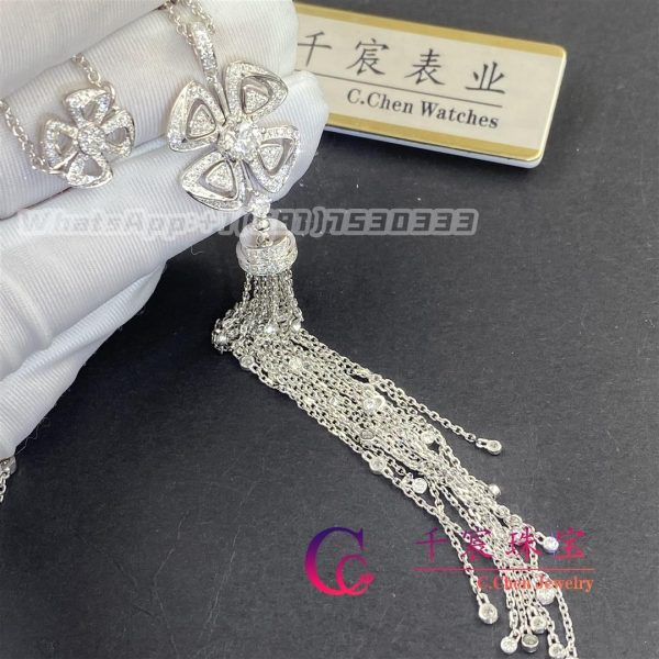 Bulgari Fiorever 18 kt white gold necklace set with pavé diamonds 354601