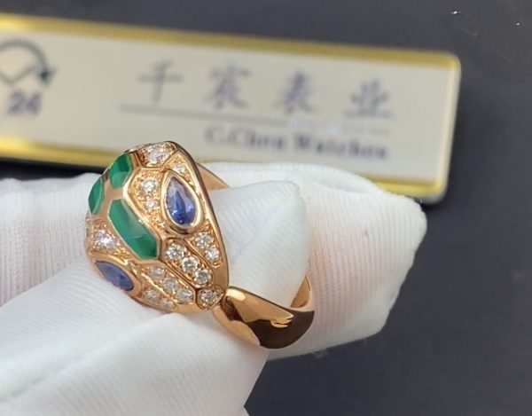 Bulgari Serpenti Ring Rose Gold Set With Blue Sapphire Eyes Malachite And Pavé Diamonds 356211