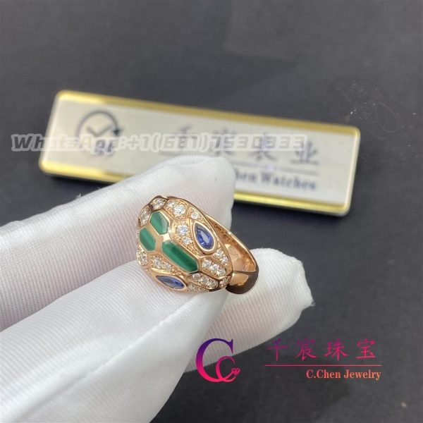 Bulgari Serpenti Ring Rose Gold Set With Blue Sapphire Eyes Malachite And Pavé Diamonds 356211