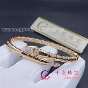 Bulgari Serpenti Viper Double Layer Wrap Bangle Bracelet Rose Gold Set With Demi-Pavé Diamonds 357823
