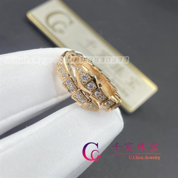 Bulgari Serpenti Viper Rose Gold Ring Set With Pavé Diamonds 356873