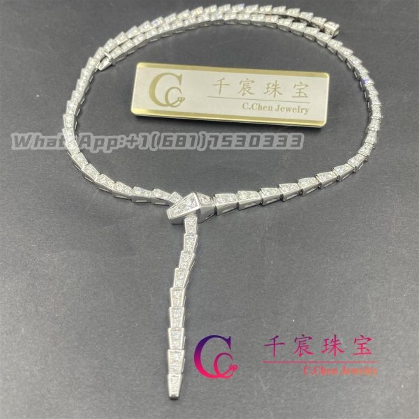 Bulgari Serpenti Viper Slim Necklace White Gold Set With Full Pavé Diamonds 351090