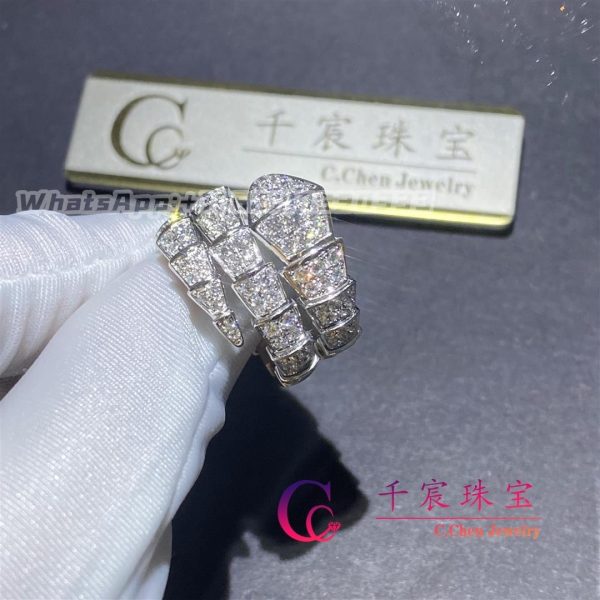 Bulgari Serpenti Viper Two-Coil Ring White Gold Set With Full Pavé Diamonds 345227