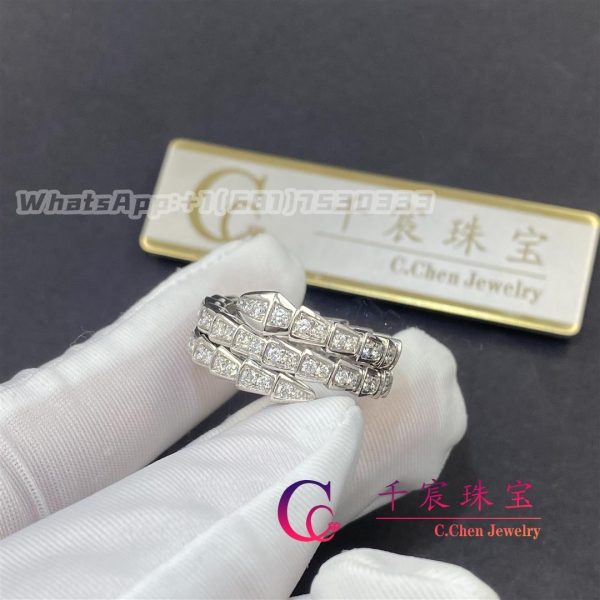 Bulgari Serpenti Viper Two-Coil White Gold Ring Set With Pavé Diamonds 357266