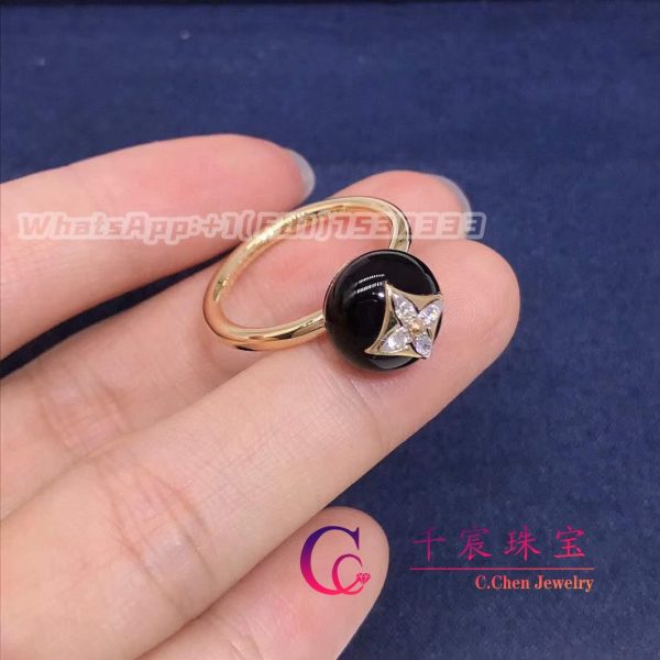Louis Vuitton Color Blossom Ring Yellow Gold and White Gold, Onyx And Diamonds Q9L96A