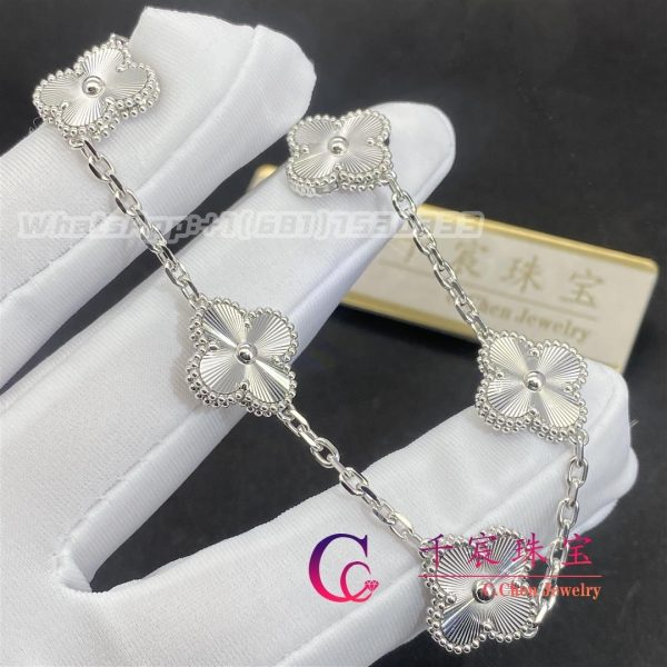 Van Cleef & Arpels Vintage Alhambra Bracelet 5 Motifs guilloché rhodium plated white gold VCARP9XE00