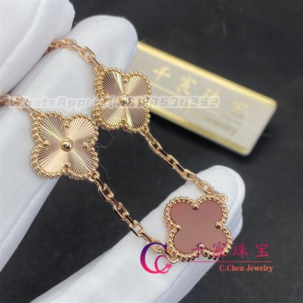 Van Cleef & Arpels Vintage Alhambra Bracelet, 5 Motifs Rose Gold And Carnelian VCARP7RP00