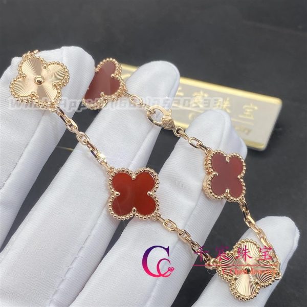 Van Cleef & Arpels Vintage Alhambra Bracelet, 5 Motifs Rose Gold And Carnelian VCARP7RP00
