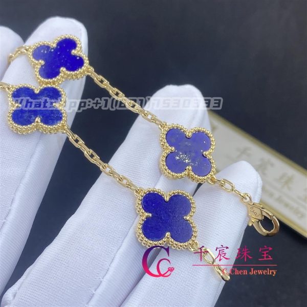 Van Cleef & Arpels Vintage Alhambra Bracelet 5 Motifs Yellow Gold Lapis Lazuli