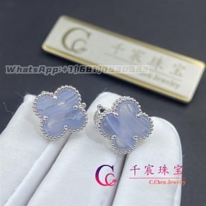 Van Cleef & Arpels Vintage Alhambra Earrings 18K White Gold And Chalcedony