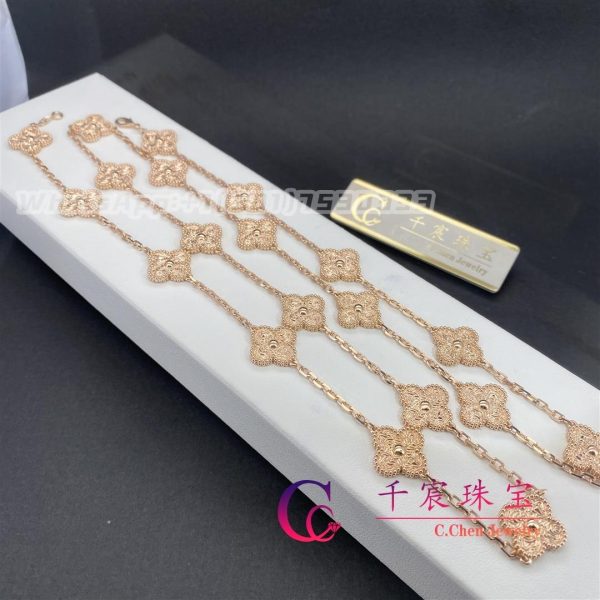 Van Cleef & Arpels Vintage Alhambra Long Necklace 20 Motifs Rose Gold VCARN9T000