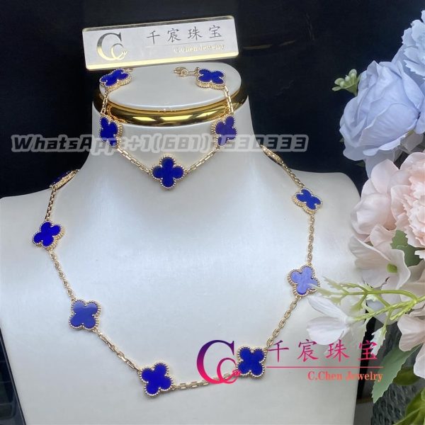 Van Cleef & Arpels Vintage Alhambra Necklace 10 Motifs Yellow Gold lapis lazuli