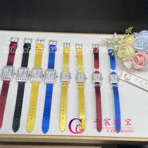 Charles Oudin Pansy Retro 20mm Yellow Silk Straps Diamond Watch Elements Arabic Style