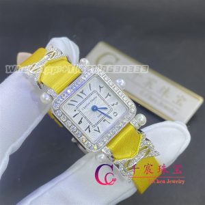 Charles Oudin Pansy Retro 20mm Yellow Silk Straps Diamond Watch With Pearls Elements Arabic Style