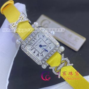 Charles Oudin Pansy Retro 20mm Yellow Silk Straps Diamond Watch With Pearls Elements Arabic Style