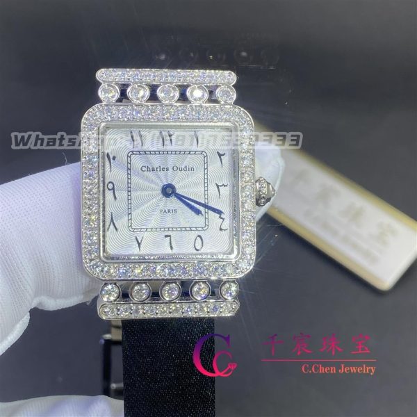 Charles Oudin Pansy Retro 24mm Black Satin Silk Strap And Diamond Watch Arabic Style