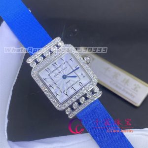 Charles Oudin Pansy Retro 24mm Blue Satin Silk Strap And Diamond Watch Arabic Style