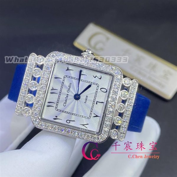 Charles Oudin Pansy Retro 24mm Blue Satin Silk Strap And Diamond Watch Arabic Style