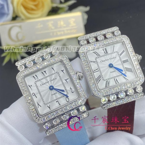 Charles Oudin Pansy Retro 24mm Light-Blue Satin Silk Strap And Diamond Watch Arabic Style