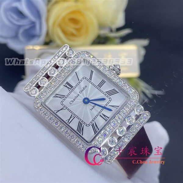 Charles Oudin Pansy Retro 24mm Maroon Satin Silk Strap And Diamond Watch Roman Style