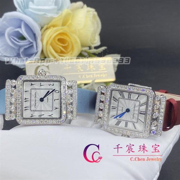 Charles Oudin Pansy Retro 24mm Yellow Satin Silk Strap And Diamond Watch Roman Style