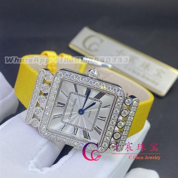 Charles Oudin Pansy Retro 24mm Yellow Satin Silk Strap And Diamond Watch Roman Style