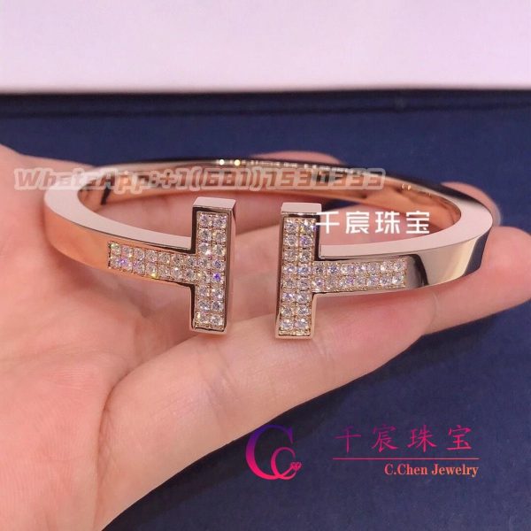 Tiffany T Pavé Diamond Square Bracelet in 18k Rose Gold 60153369