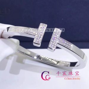 Tiffany T Pavé Diamond Square Bracelet in 18k White Gold 60010797