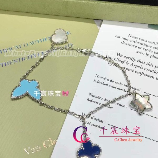 Van Cleef & Arpels Lucky Alhambra White Gold Lapis Mop Turquoise Bracelet