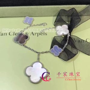 Van Cleef & Arpels Magic Alhambra Bracelet 5 Motifs White Gold Chalcedony And Mother-Of-Pearl VCARL62400