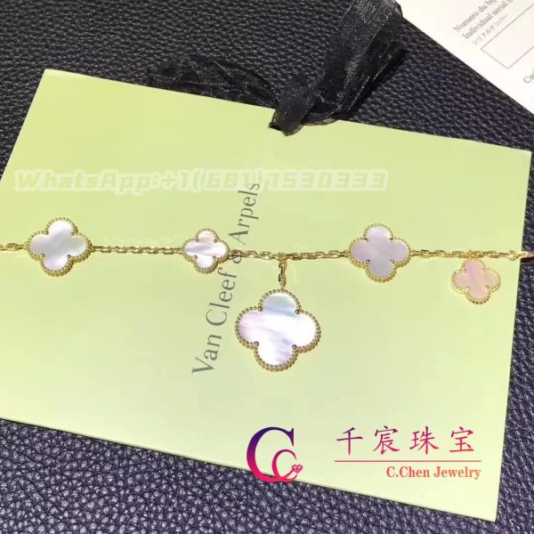 Van Cleef & Arpels Magic Alhambra Bracelet 5 Motifs Yellow Gold and Mother-Of-Pearl VCARD78600