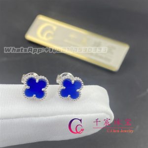 Van Cleef & Arpels Sweet Alhambra Earrings Blue Agate White Gold