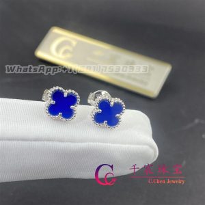 Van Cleef & Arpels Sweet Alhambra Earrings Blue Agate White Gold