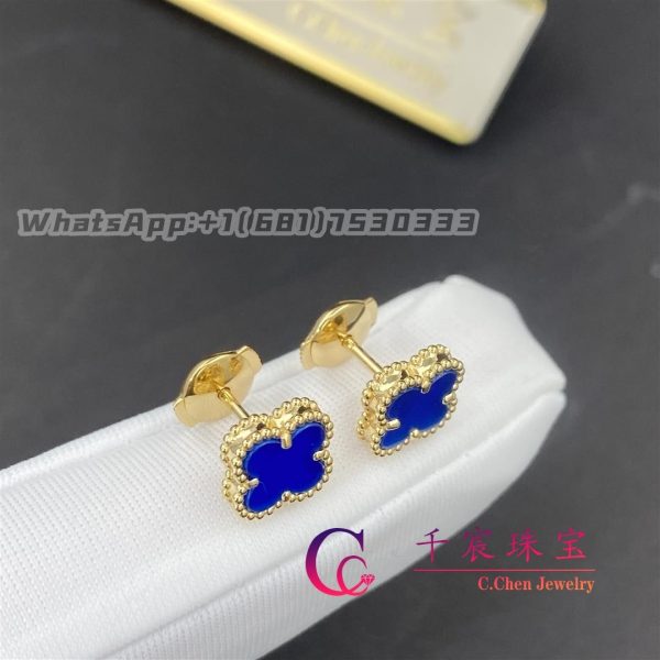 Van Cleef & Arpels Sweet Alhambra Earrings Blue Agate Yellow Gold