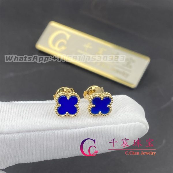 Van Cleef & Arpels Sweet Alhambra Earrings Blue Agate Yellow Gold