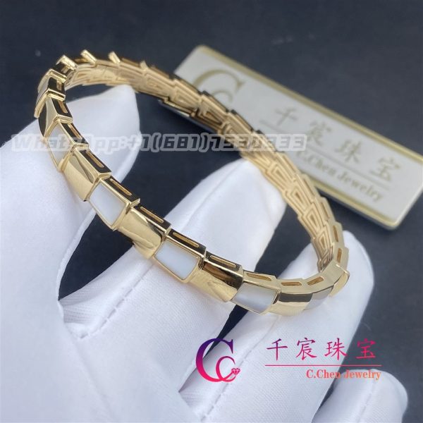 Bulgari Serpenti Viper 18K Yellow Gold bracelet set with mother of pearl elements