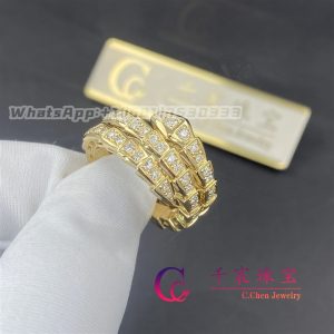 Bulgari Serpenti Viper Two-Coil 18k Yellow Gold Ring Set With Pavé Diamonds