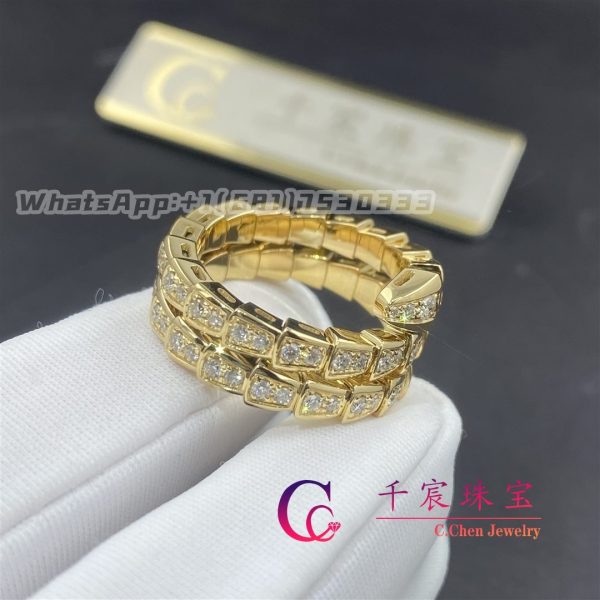 Bulgari Serpenti Viper Two-Coil 18k Yellow Gold Ring Set With Pavé Diamonds