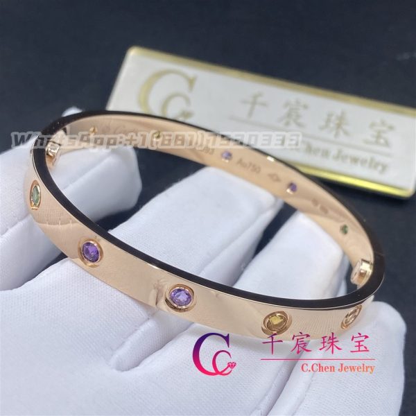Cartier Love Bracelet 18k Rose Gold Sapphires Garnets Amethysts B6036517