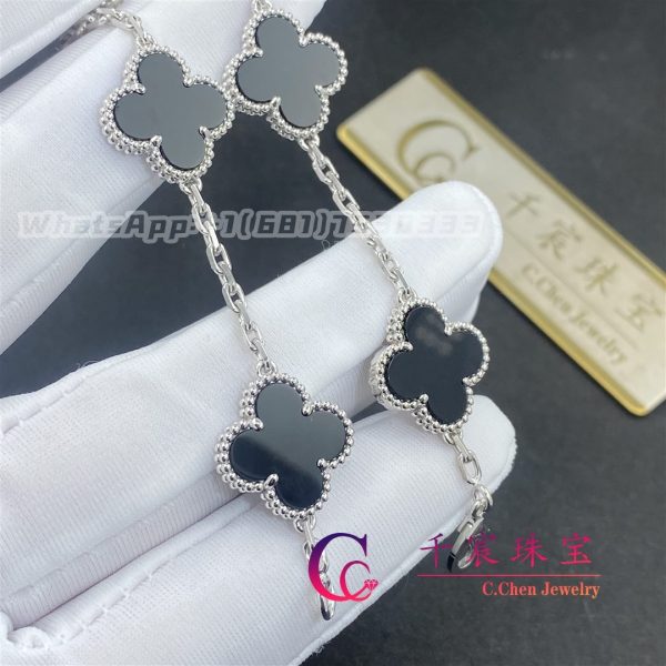Van Cleef & Arpels Vintage Alhambra Bracelet 18k White Gold Onyx 5 Motif Bracelet