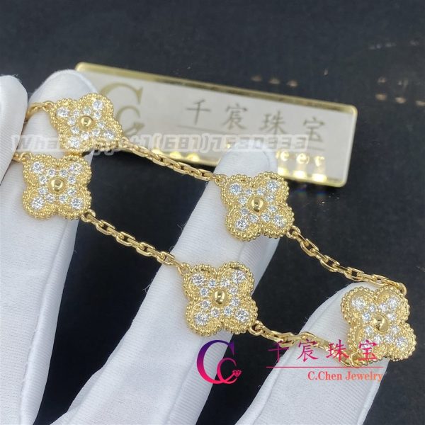 Van Cleef & Arpels Vintage Alhambra Bracelet 5 Motifs 18K Yellow Gold, Diamond VCARA41400
