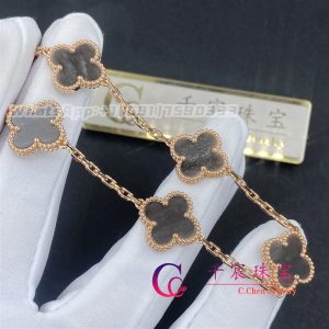 Van Cleef & Arpels Vintage Alhambra bracelet, 5 motifs Rose gold, Silver Obsidian