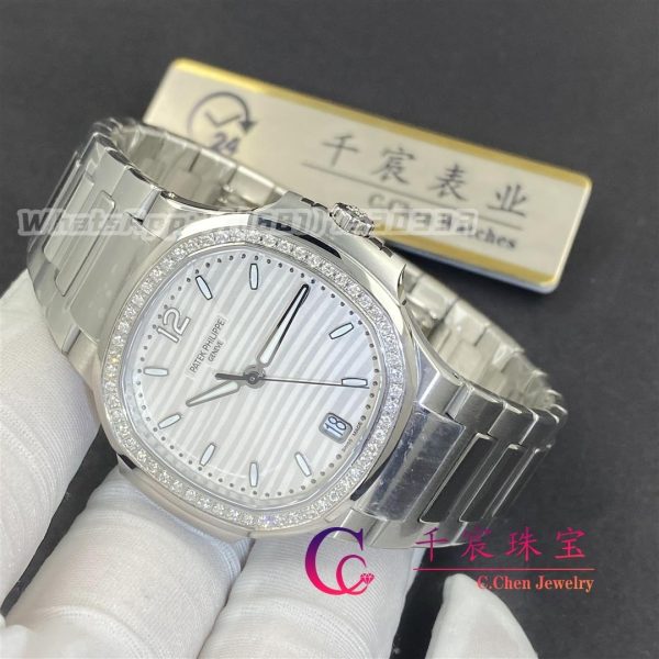 Patek Philippe Nautilus 7118/1200A-010 ‘Ladies’ Stainless Steel Silver Dial Diamond Bezel