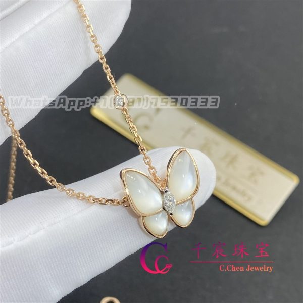 Van Cleef & Arpels Two Butterfly Pendant 18k Rose Gold Diamond Mother-of-pearl VCARO8FO00